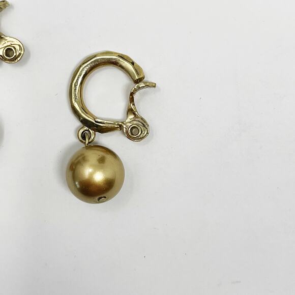 Monet Gold Tone Bead Clip On Earrings Vintage Drop Dangle Fashion Statement - Picture 2 of 5
